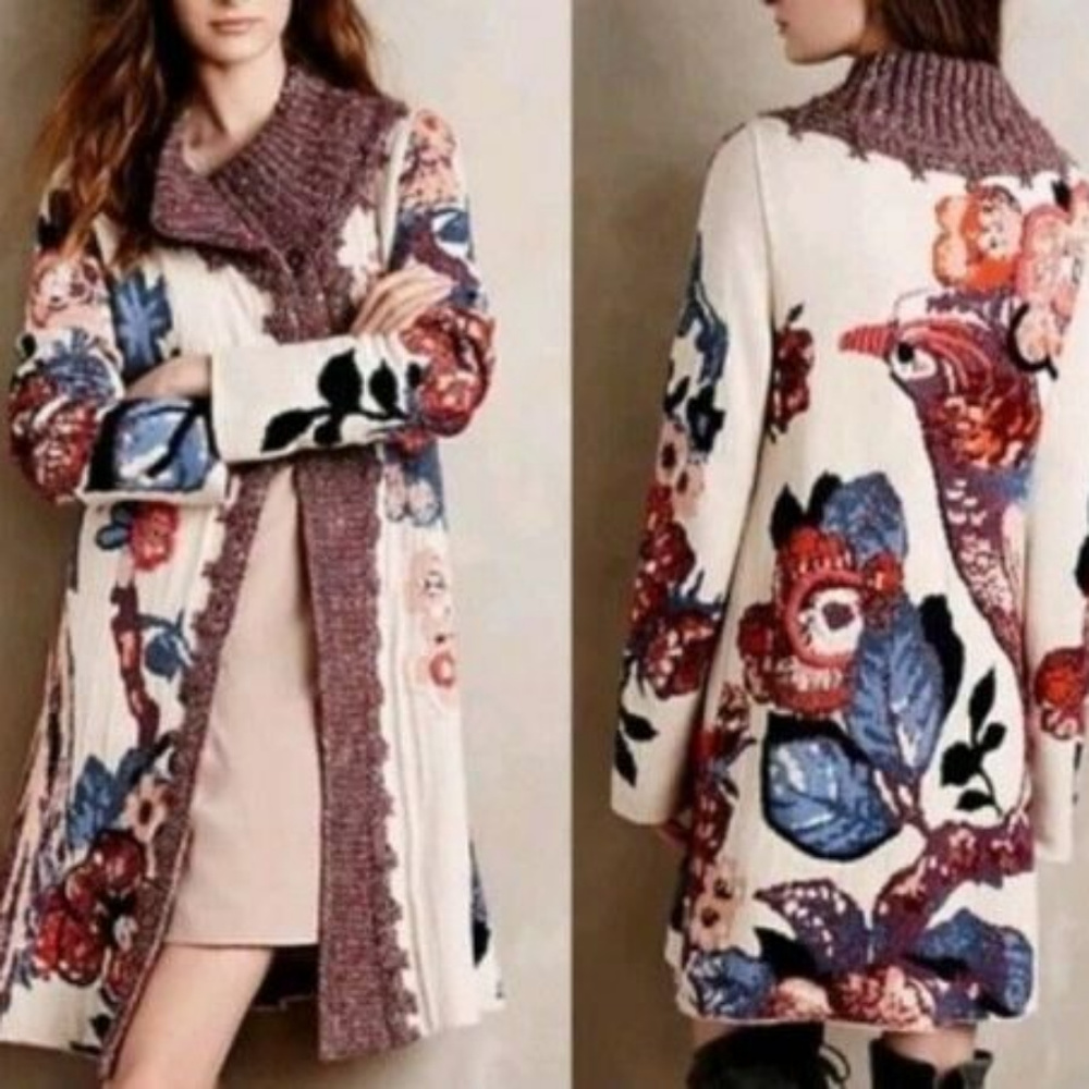 Anthropologie Embroidered Cardigan / Sweater Coat NWOT